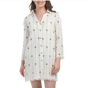 NWT BLUE ISLAND Oversized White Palm Print Cover-up Shirt Size XS
